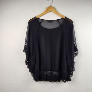 Express Black Sheer Lace Women Blouse Small Flutter Sleeve Whimsigoth Layering